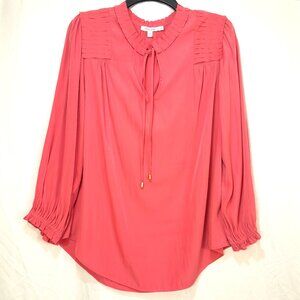 Chico's Sea Island, Pink Coral, Pleated, Flowy, Prairie Blouse Size 1.5 (US 10)